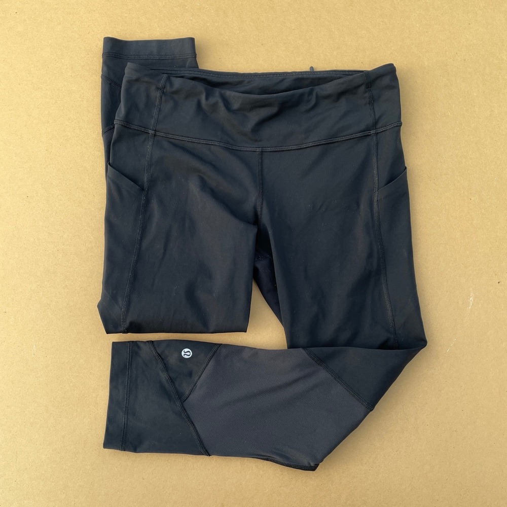 Lululemon Speed Up Crop Leggings Women 8 Black Activewear Pockets W6AJ5S